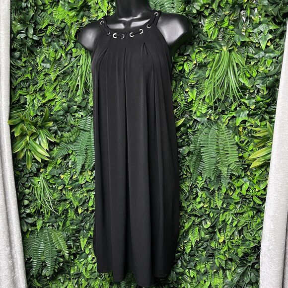 CALVIN KLEIN Women‎ Dress 2 Black High Neck Grommet Accent A Line Shift 1974 - Picture 4 of 7